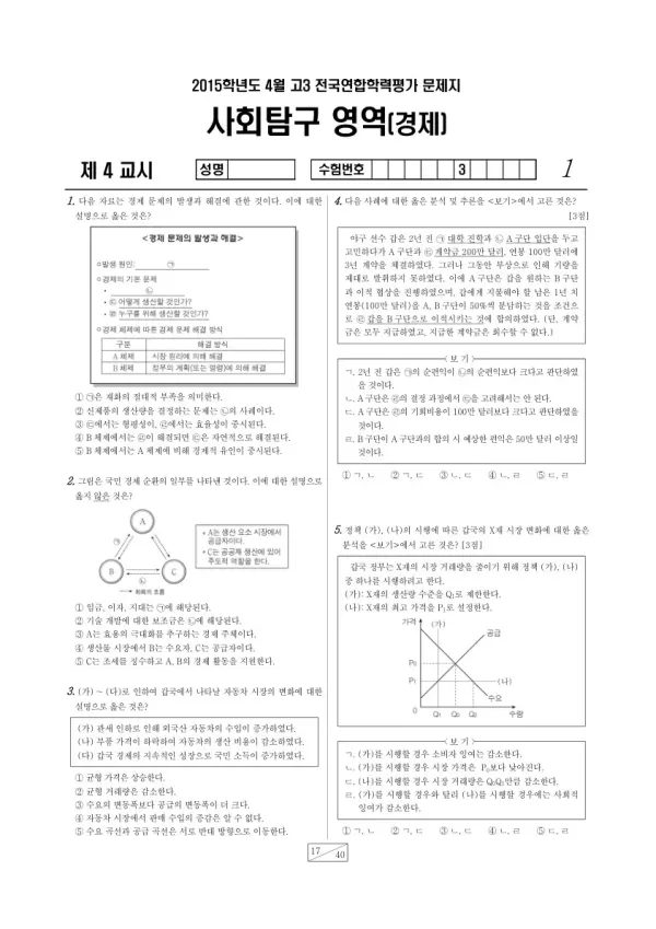 2015년 4월 고3 학평(경기) 경제