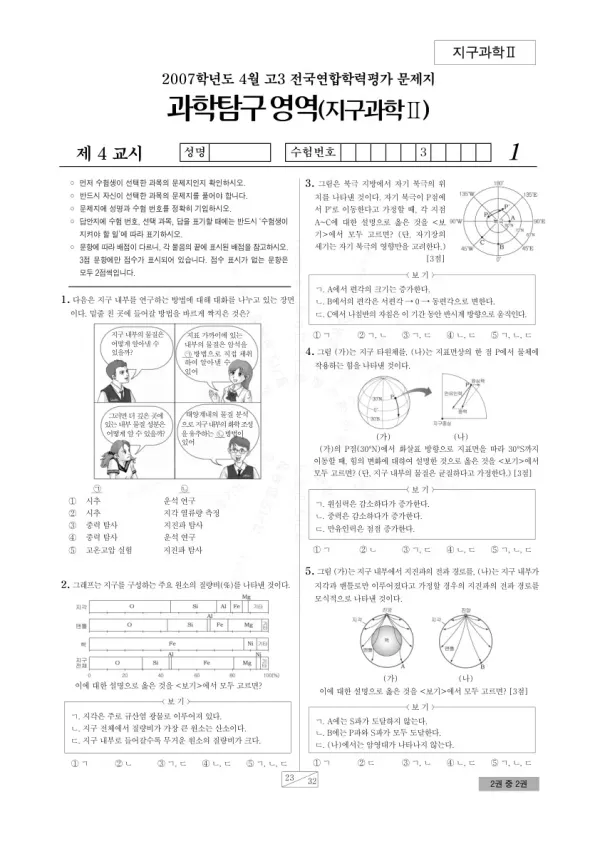 2007년 4월 고3 학평(경기) 지구과학II