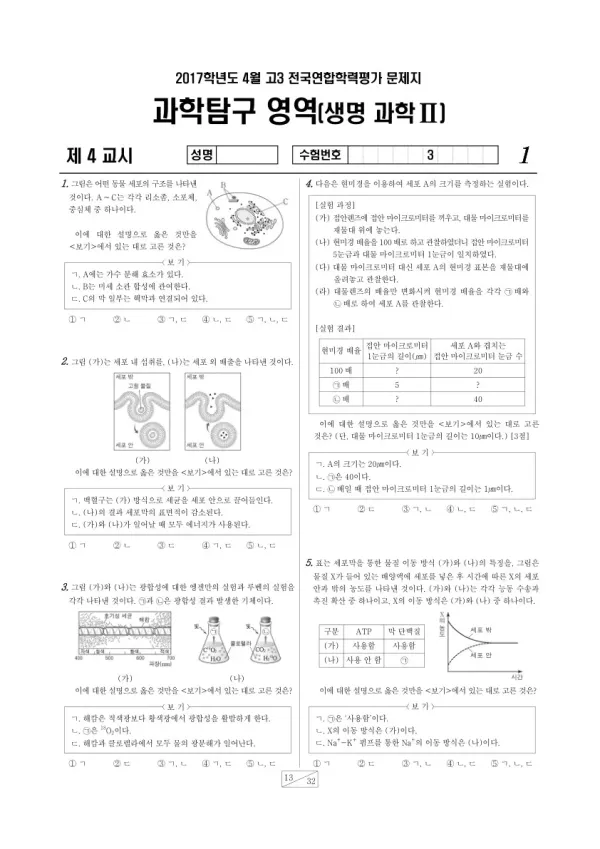 2017년 4월 고3 학평(경기) 생명과학II