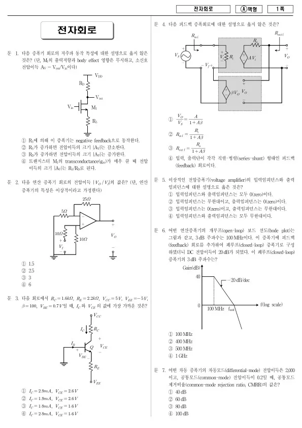 2014년 국가공무원 7급 전자회로 (A)