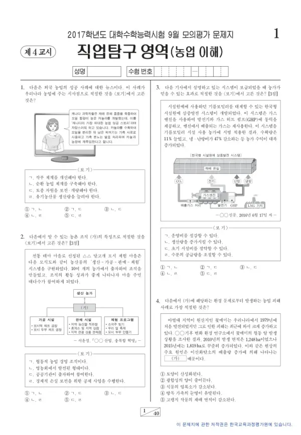 2017학년도 9월 모평(평가원) 농업 이해