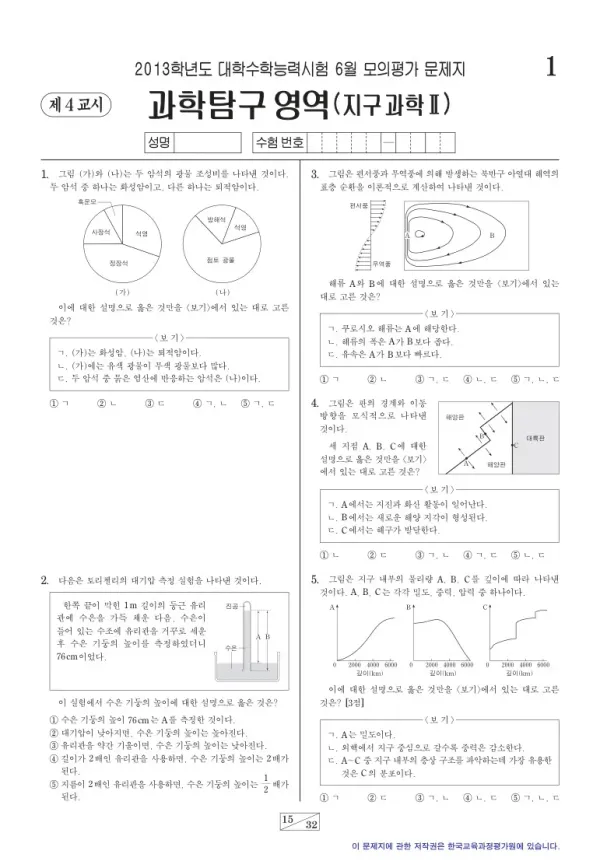 2013학년도 6월 모평(평가원) 지구과학II