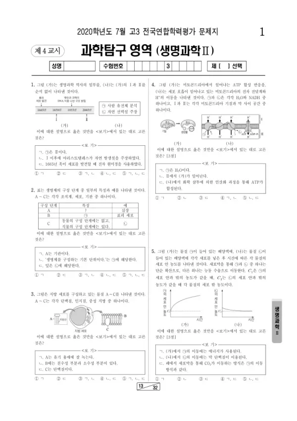 2020년 7월 고3 학평(인천) 생명과학II