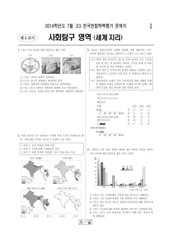 2014년 7월 고3 학평(인천) 세계지리