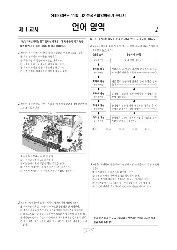 2009년 11월 고2 학평(경기) 국어A형
