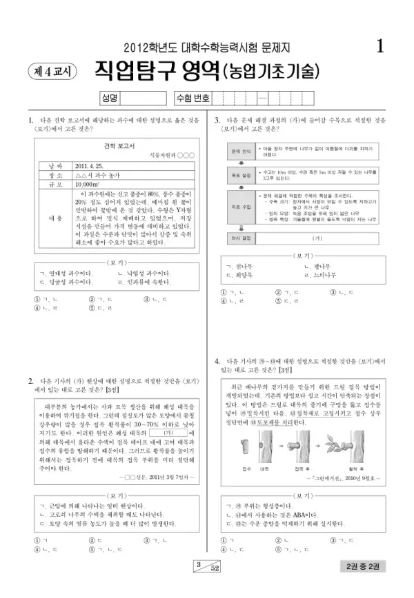 2012학년도 수능 농업기초기술