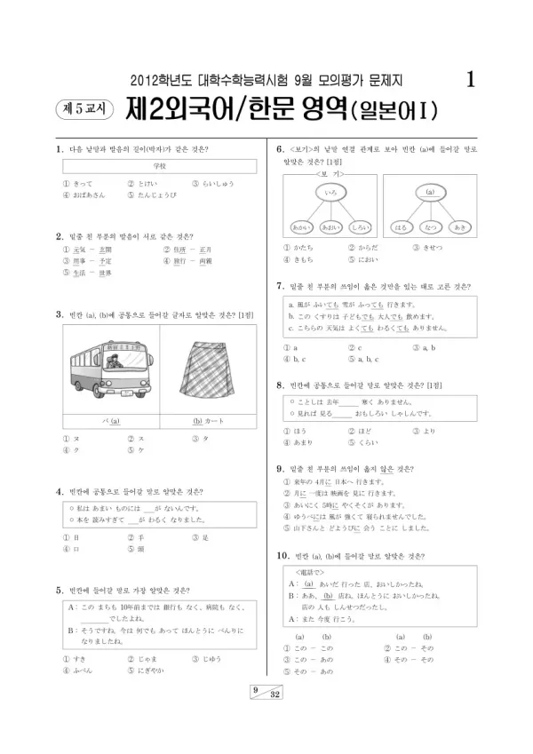 2012학년도 9월 모평(평가원) 일본어I