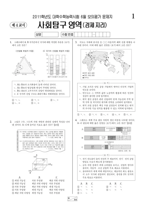 2011학년도 6월 모평(평가원) 경제지리