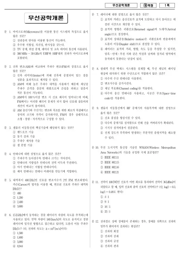 2013년 국가공무원 9급 무선공학개론 (재)