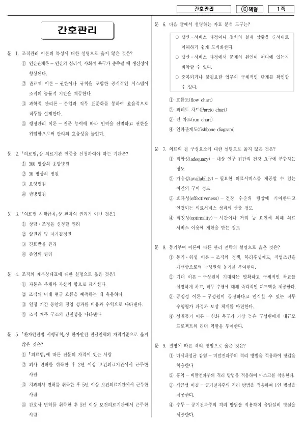 2017년 지방공무원 9급 간호관리 (C)