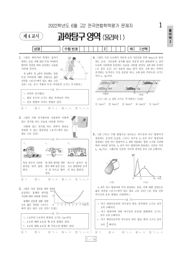2022년 6월 고2 과학탐구 물리학 I