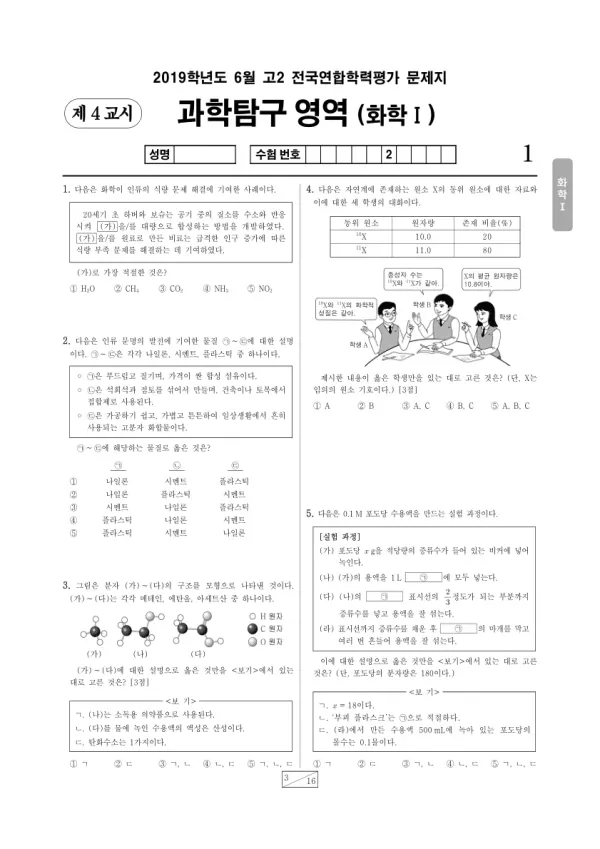 2019년 6월 고2 과학탐구 화학 I