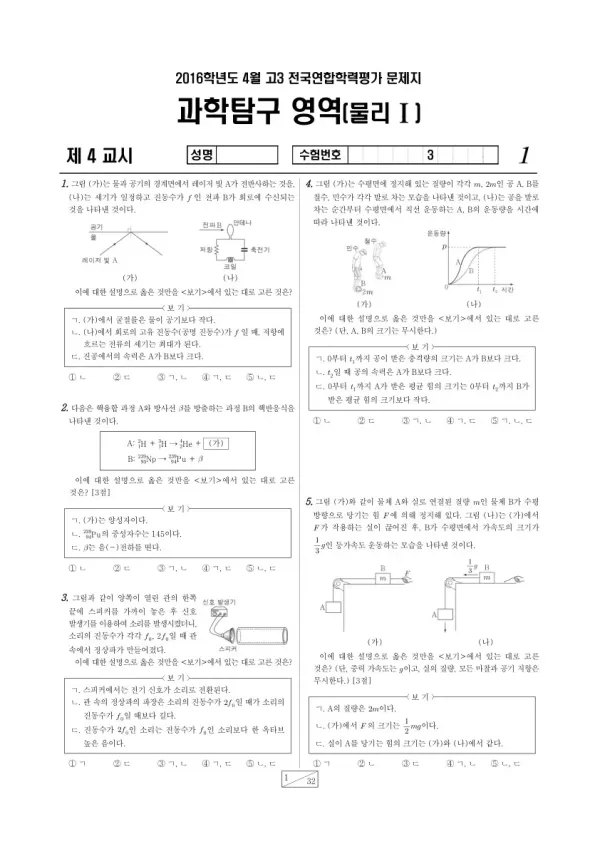 2016년 4월 고3 학평(경기) 물리I