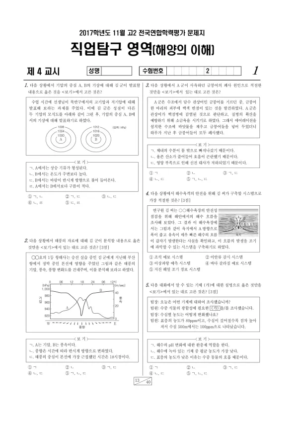 2017년 11월 고2 학평(경기) 해양의 이해