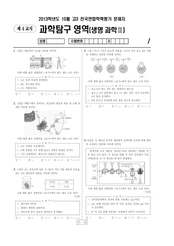 2013년 10월 고3 학평(서울) 생명과학II