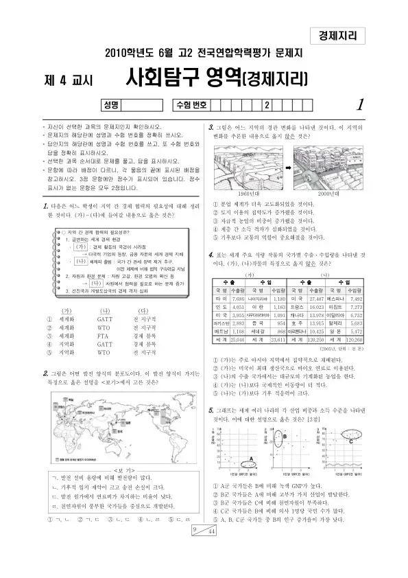 2010년 6월 고2 학평(부산) 경제지리