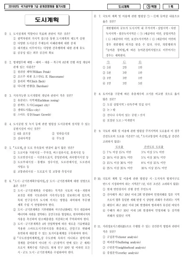 2019년 국가공무원 7급 도시계획 (가)