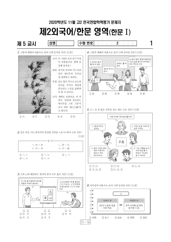 2020년 11월 고2 학평(경기) 한문I