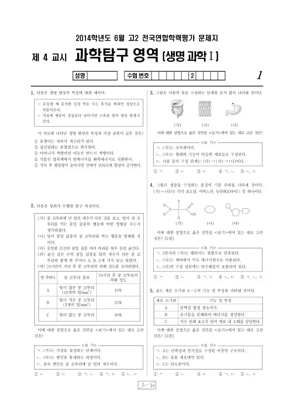 2014년 6월 고2 학평(부산) 생명과학I