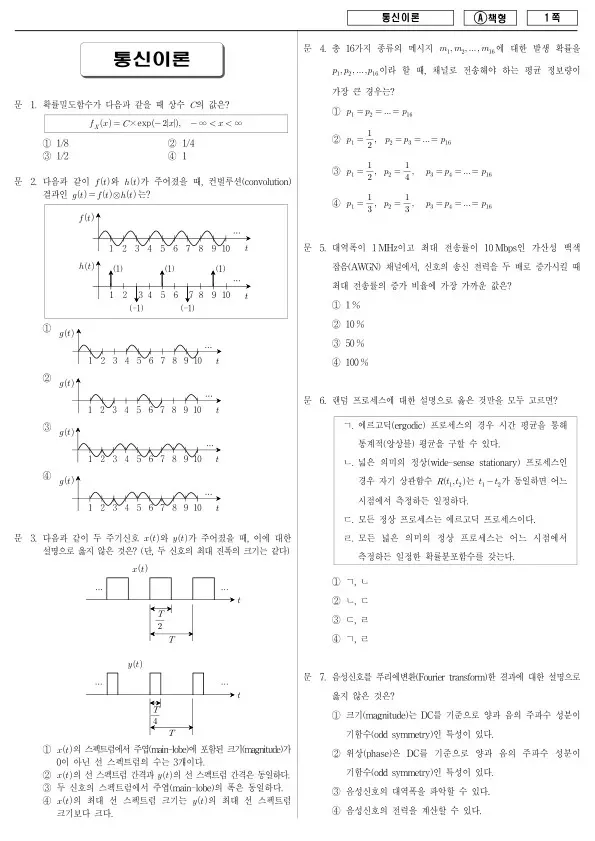 2014년 국가공무원 7급 통신이론 (A)