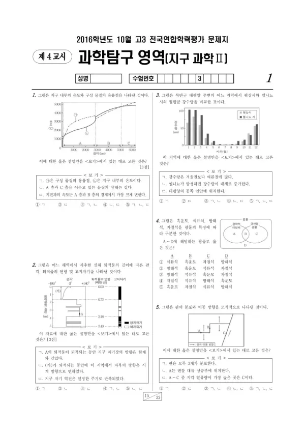 2016년 10월 고3 학평(서울) 지구과학II