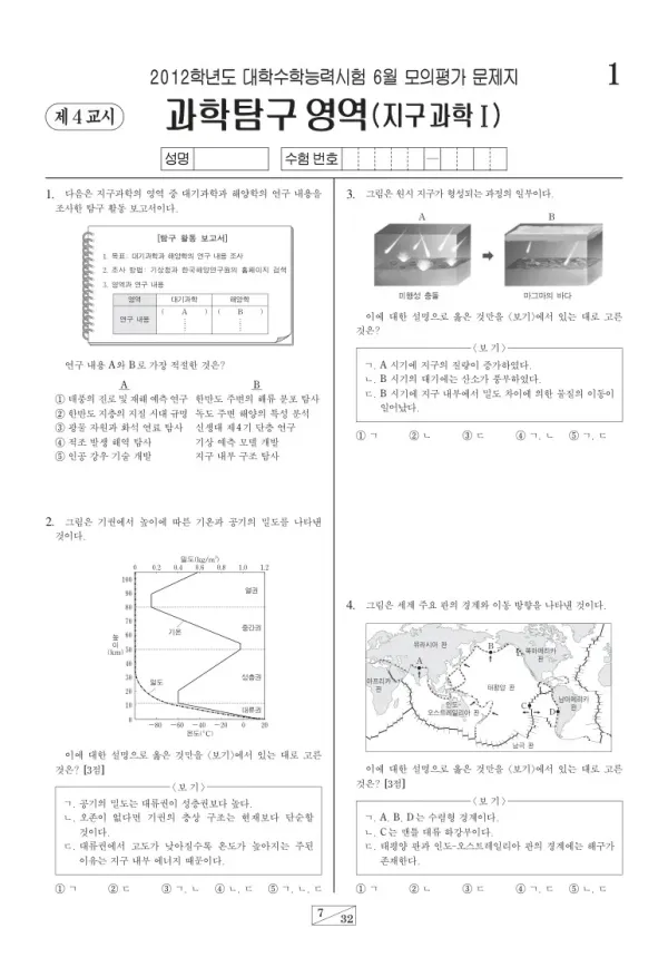 2012학년도 6월 모평(평가원) 지구과학I