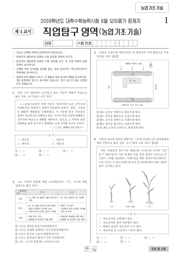 2009학년도 6월 모평(평가원) 농업기초기술