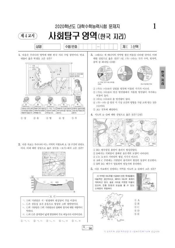 2020학년도 수능 한국지리