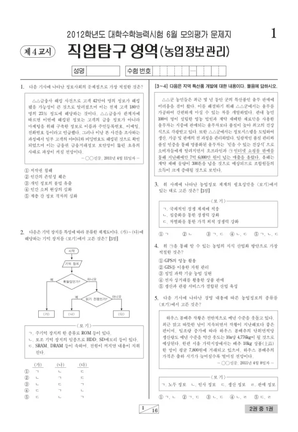 2012학년도 6월 모평(평가원) 농업정보관리