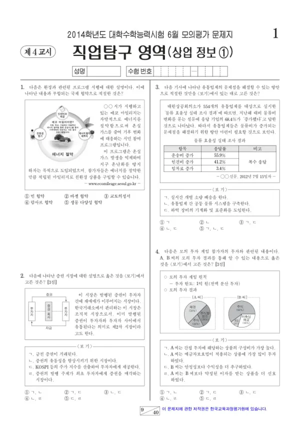 2014학년도 6월 모평(평가원) 상업정보1