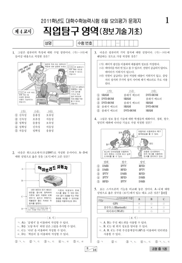 2011학년도 6월 모평(평가원) 정보기술기초