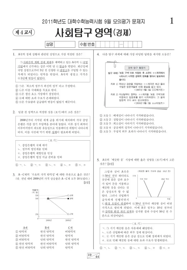 2011학년도 9월 모평(평가원) 경제