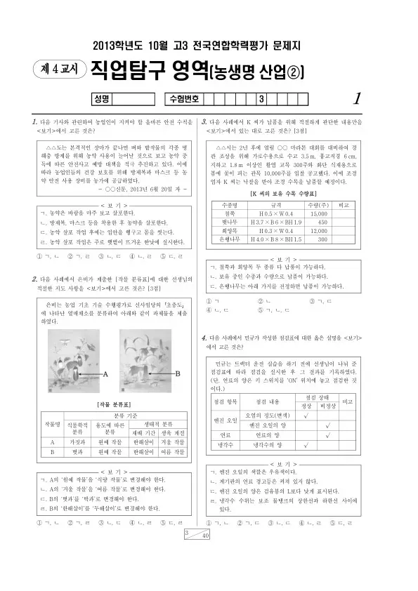 2013년 10월 고3 학평(서울) 농생명산업②