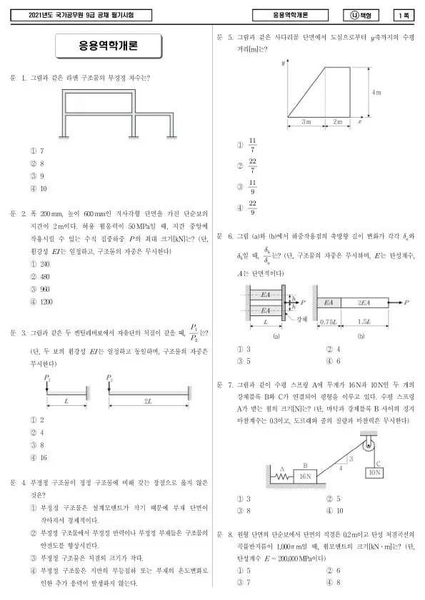 2021년 국가공무원 9급 응용역학개론 (나)
