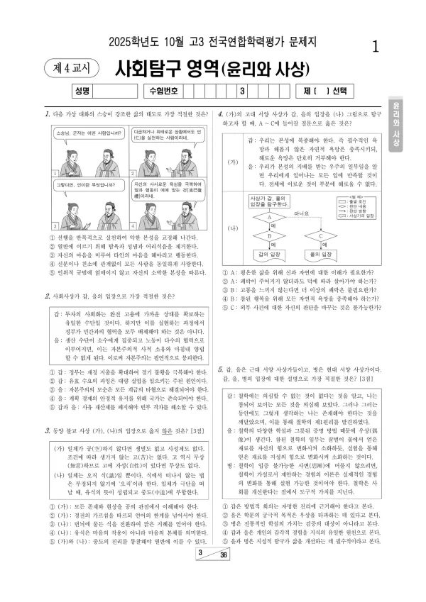 2025년 10월 고3 사회탐구 윤리와 사상