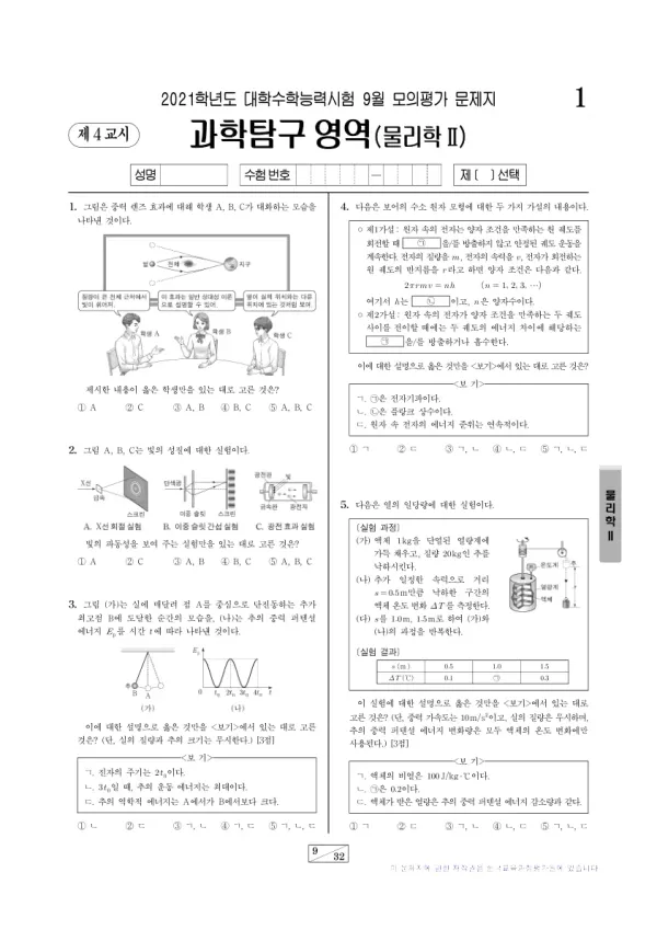2021년 9월 고3 과학탐구 물리학 II