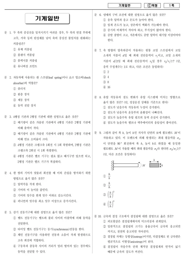 2016년 제1회 지방공무원 9급 기계일반 (C)