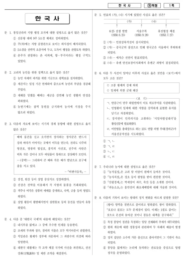 2015년 국가공무원 9급 한국사 (처)