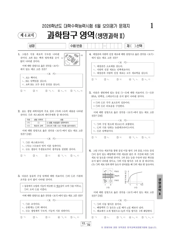 2026년 6월 고3 과학탐구 생명과학 II