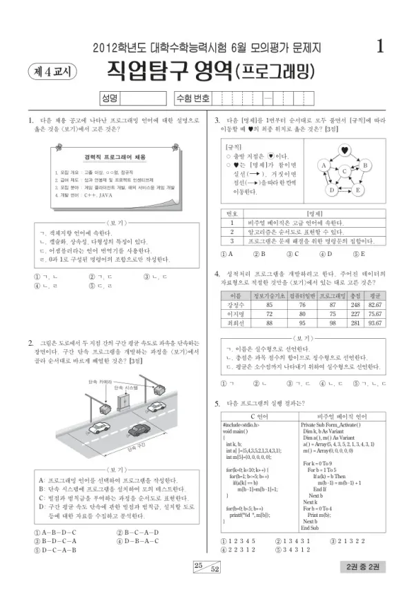 2012학년도 6월 모평(평가원) 프로그래밍