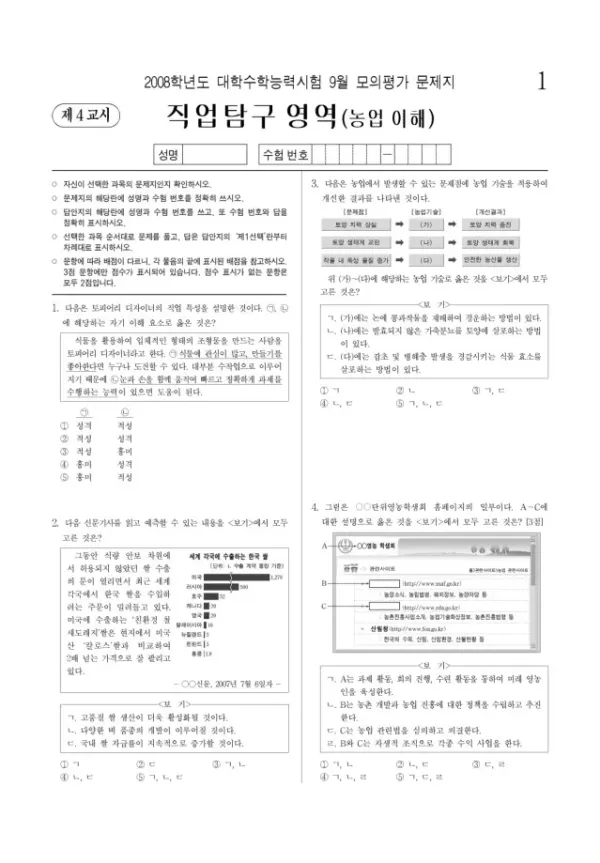 2008학년도 9월 모평(평가원) 농업이해