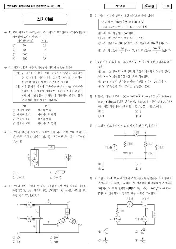2020년 제2회 지방공무원 9급 경력경쟁 전기이론 (A)