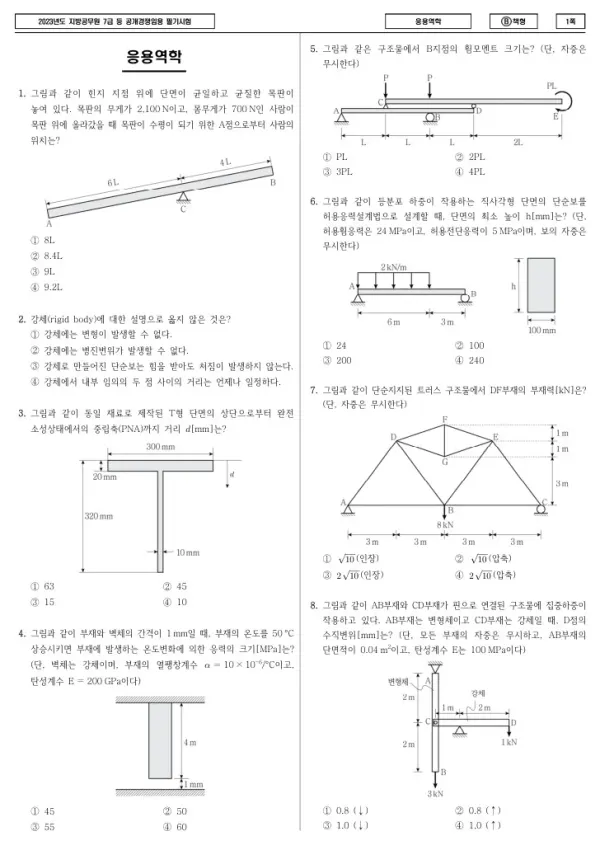 2023년 제2회 지방공무원 7급 응용역학 (B)