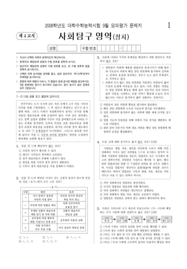2008학년도 9월 모평(평가원) 정치