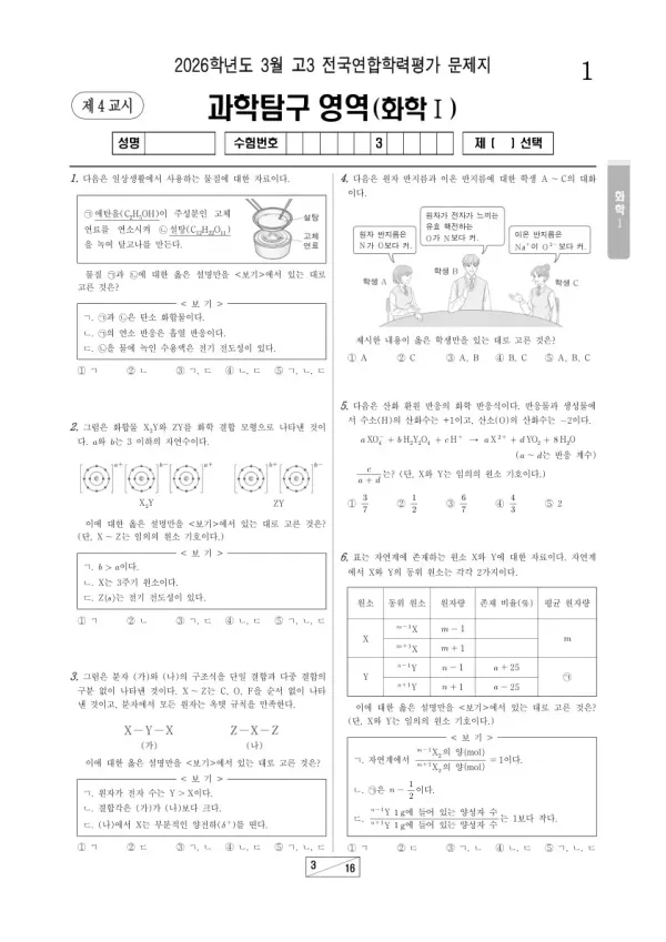 2026년 3월 고3 학평(서울) 화학I