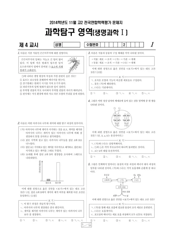 2014년 11월 고2 학평(경기) 생명과학I
