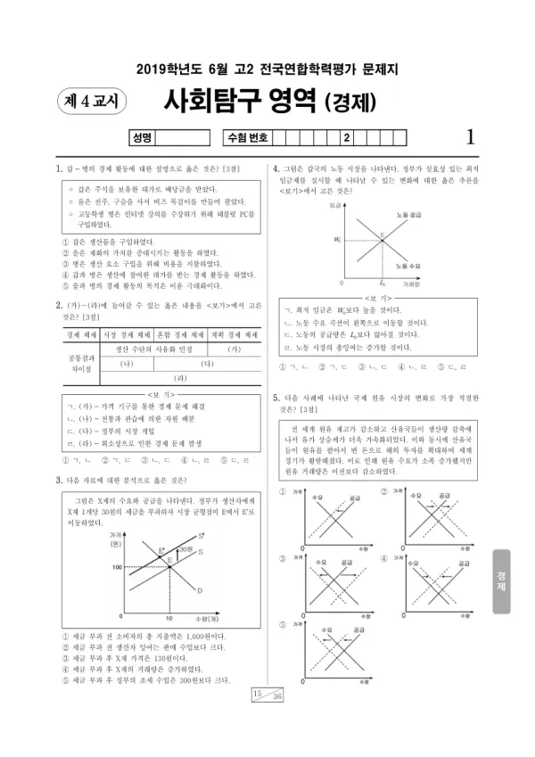2019년 6월 고2 사회탐구 경제