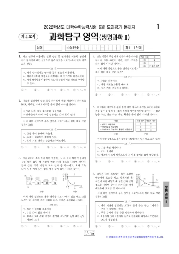 2022년 6월 고3 과학탐구 생명과학 II