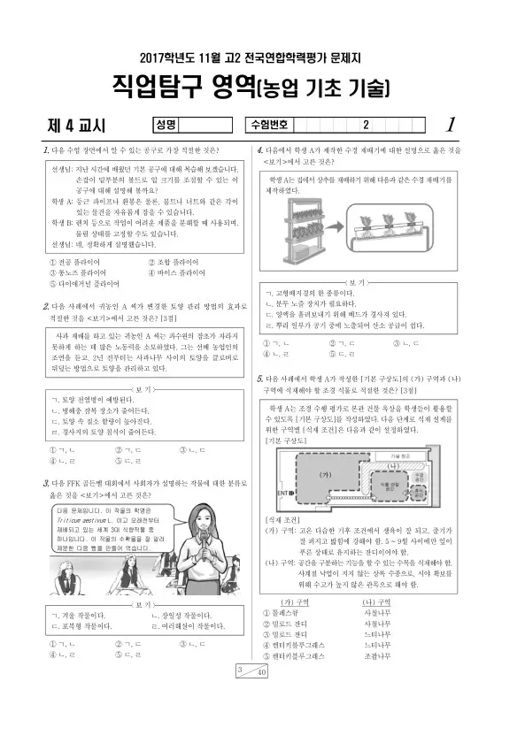 2017년 11월 고2 학평(경기) 농업 기초 기술
