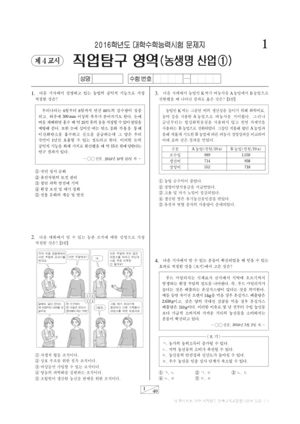 2016학년도 수능 농생명산업①